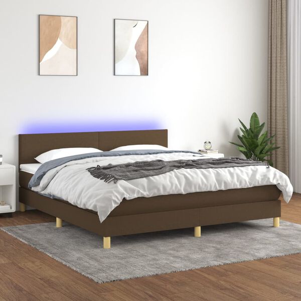 vidaXL Box spring postelja z vzmetnico LED temno rjava 180x200cm blago