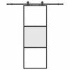 vidaXL Drsna vrata z opremo črna 76x205 cm kaljeno steklo