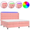 vidaXL Box spring postelja z vzmetnico LED roza 160x200 cm žamet
