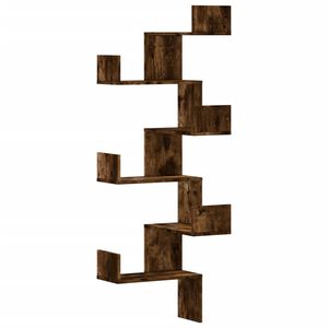 vidaXL Stenska kotna polica dimljeni hrast 45x45x147 cm inženirski les