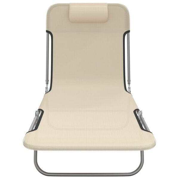 vidaXL Zložljiv ležalnik 2 kosa krem textilene in jeklo