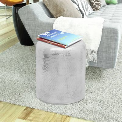 vidaXL Sploščen aluminijast stolček/odstavna mizica srebrna