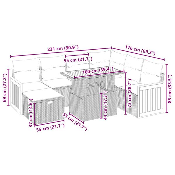 vidaXL Vrtna sedežna garnitura 8-delna z blazinami bež poli ratan