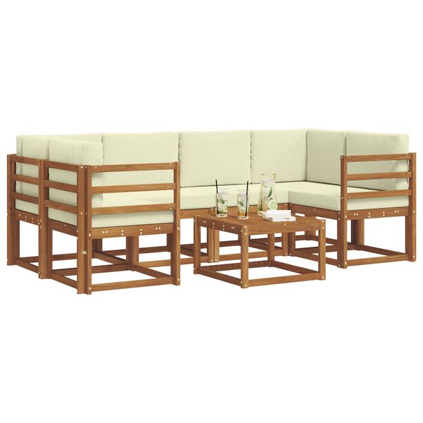 vidaXL Zunanja garnitura za sedenje z blazino 7 pcs Naravna in smetana