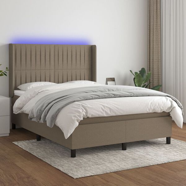 vidaXL Box spring postelja z vzmetnico LED taupe 140x200 cm blago