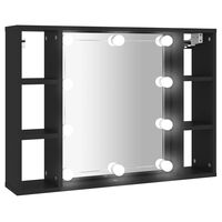 vidaXL Omarica z ogledalom in LED lučkami črna 76x15x55 cm