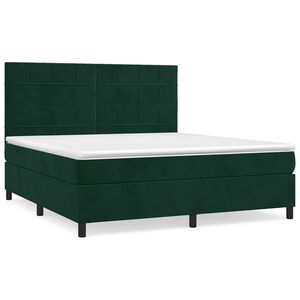 vidaXL Box spring postelja z vzmetnico temno zelena 180x200 cm žamet