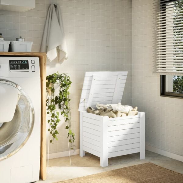 vidaXL &Scaron;katla za shranjevanje s pokrovom RANA bela 60x49x54cm borovina