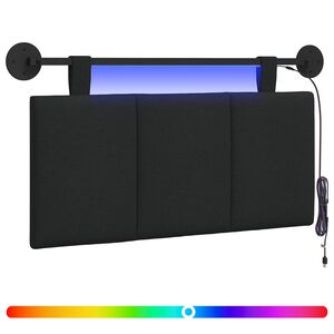 vidaXL Viseče vzglavje postelje Z LED svetlobo Črna Blago