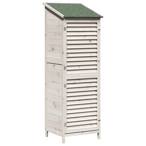 vidaXL Vrtno skladi&scaron;če s streho Bela 59 x 56 x 176 cm Trdna smreka