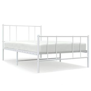 vidaXL Kovinski posteljni okvir z vzglavjem in vznožjem bel 75x190 cm