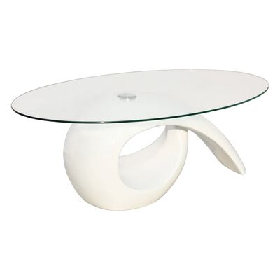 vidaXL Klubska mizica z ovalnim steklom visok sijaj bela