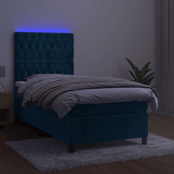 vidaXL Box spring postelja z vzmetnico LED temno modra 80x200 cm žamet