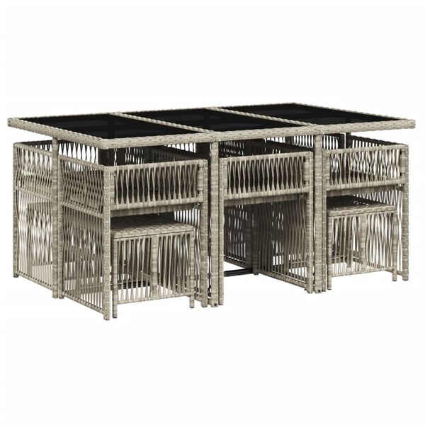 vidaXL Vrtna jedilna garnitura 11-delna z blazinami sv. siv PE ratan