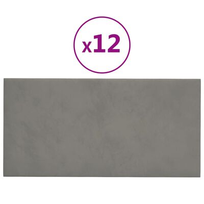 vidaXL Stenski paneli 12 kosov svetlo sivi 30x15 cm žamet 0,54 m²