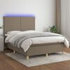 vidaXL Box spring postelja z vzmetnico LED taupe 140x190 cm blago
