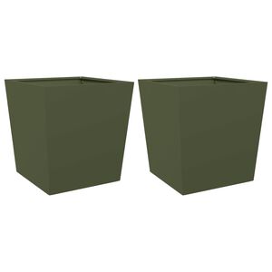 vidaXL Vrtno korito 2 kosa olivno zelena 50x50x50 cm jeklo