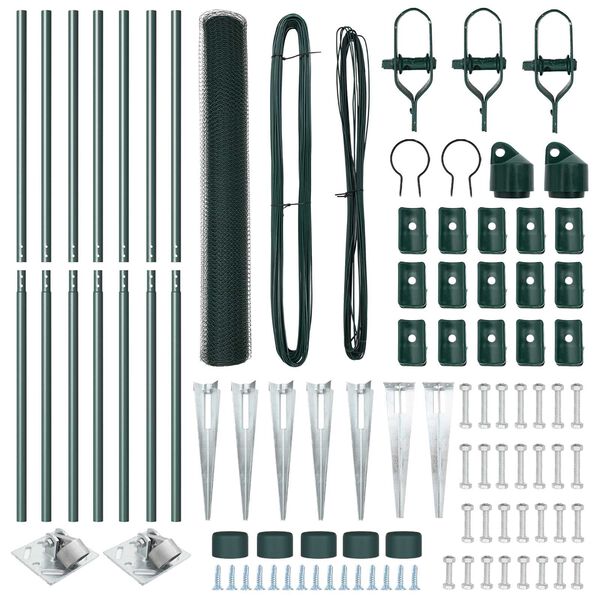 vidaXL Steber ograje. Zelena 10 x 1,2 m (25 mm mreža) Jeklo in PVC