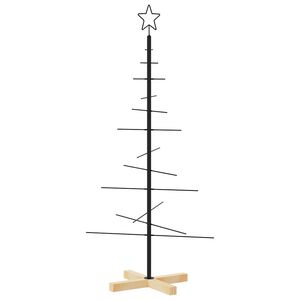 vidaXL Kovinska novoletna jelka z lesenim podstavkom črna 120 cm