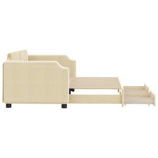 vidaXL Izvlečna dnevna postelja s predali krem 90x200 cm blago