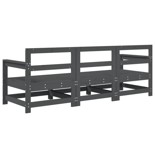 vidaXL Vrtna sedežna garnitura 3-delna siva trdna borovina