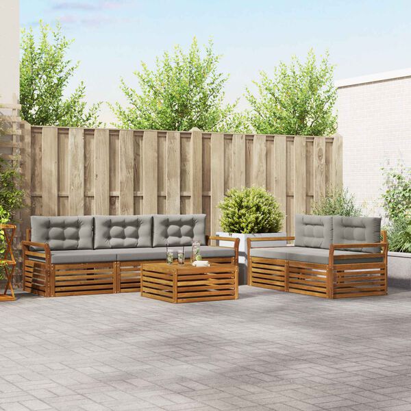 vidaXL Zunanja garnitura za sedenje 6 pcs Naravna in svetlo siva