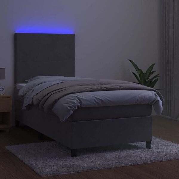 vidaXL Box spring postelja z vzmetnico LED svetlo siva 80x200 cm žamet