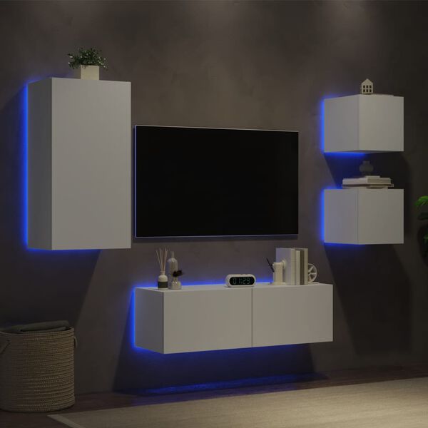 vidaXL Stenske TV omarice z LED lučkami 4 kosi bela