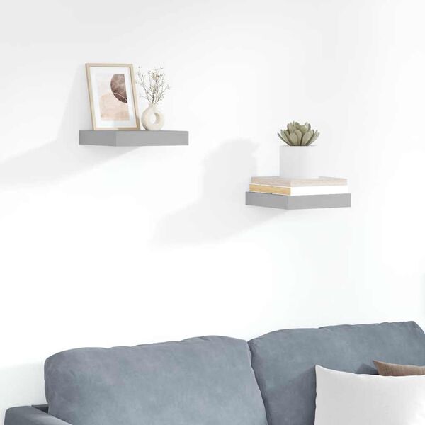 vidaXL Stenske police 2 kosa sive 23x23,5x3,8 cm MDF