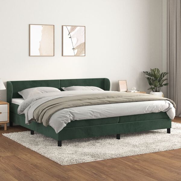 vidaXL Box spring postelja z vzmetnico temno zelena 200x200 cm žamet