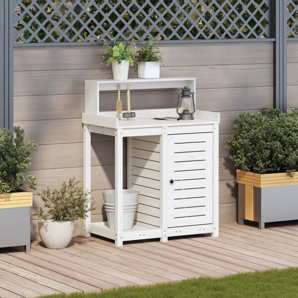 vidaXL Miza za sajenje s policami bela 82,5x50x109,5 cm borovina