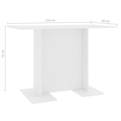 vidaXL Jedilna miza bela 110x60x75 cm iverna plošča