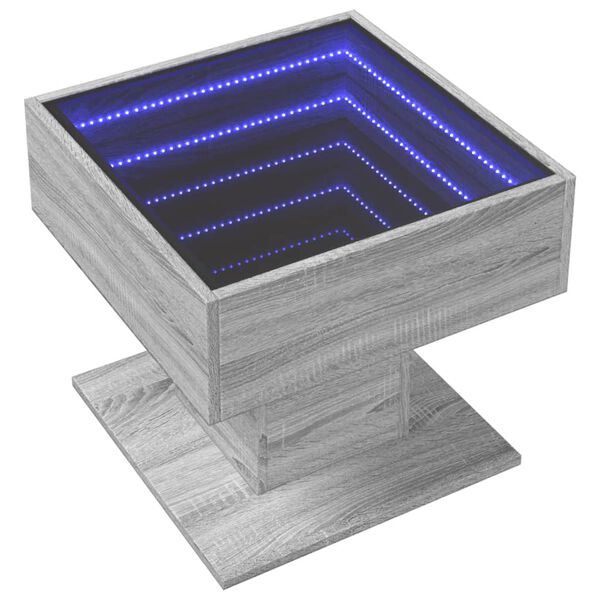 vidaXL Klubska mizica LED siva sonoma 50x50x45 cm inženirski les