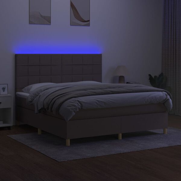 vidaXL Box spring postelja z vzmetnico LED taupe 160x200 cm blago