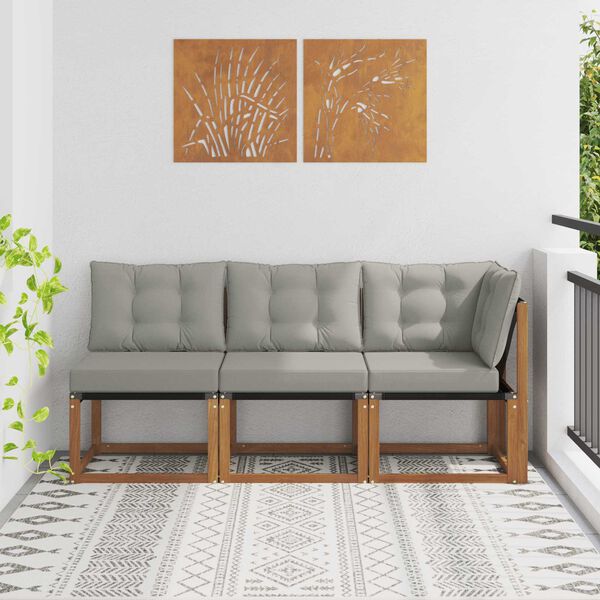 vidaXL Zunanji srednji in kotiček kavč z blazino 3 Kos Naravna