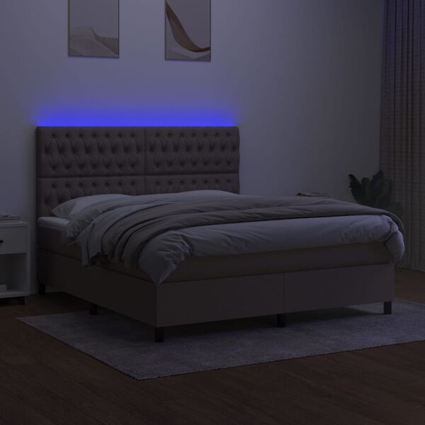 vidaXL Box spring postelja z vzmetnico LED taupe 160x200 cm blago