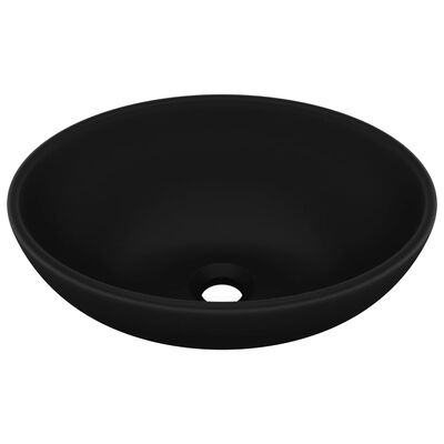 vidaXL Razkošen umivalnik ovalen mat črn 40x33 cm keramičen