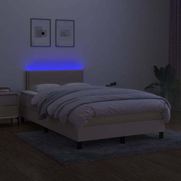 vidaXL Box spring postelja z vzmetnico LED krem 120x190 cm blago