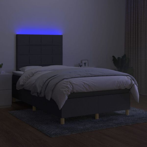 vidaXL Box spring postelja z vzmetnico LED temno siva 120x200 cm blago