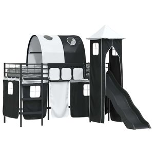 vidaXL Postelja z loft tipom za otroke Črna 99,5 x 190 cm Kovina
