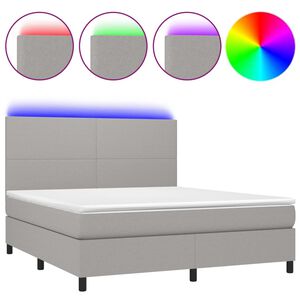 vidaXL Box spring postelja z vzmetnico LED sv. siva 160x200 cm blago