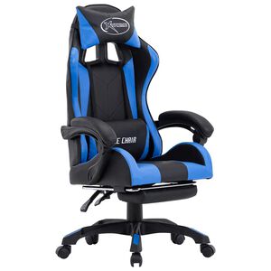 vidaXL Racing stol z oporo za noge modro in črno umetno usnje