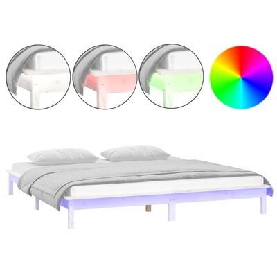 vidaXL LED posteljni okvir bel 120x200 cm trden les