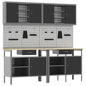 vidaXL Komplet delovne mize 8 pcs Rdeča in siva Pra&scaron;no lakirano jeklo