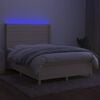 vidaXL Box spring postelja z vzmetnico LED krem 140x190 cm blago
