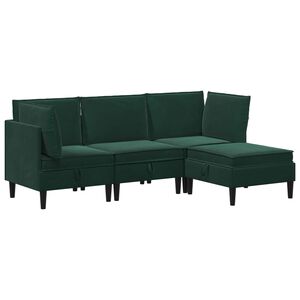 vidaXL Komplet pohi&scaron;tva za dnevno sobo 4 pcs Temno zelena Žamet