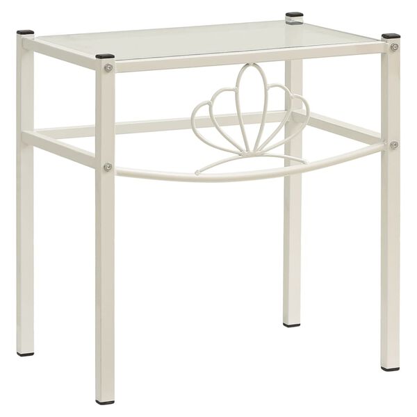 vidaXL Nočna omarica bela in prozorna 42,5x33x44,5 cm kovina in steklo