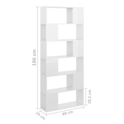 vidaXL Knjižna omara za razdelitev prostora sijaj bela 80x24x186 cm