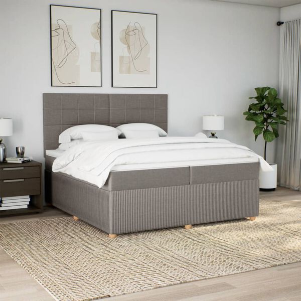 vidaXL Box spring postelja z vzmetnico taupe 200x200 cm blago
