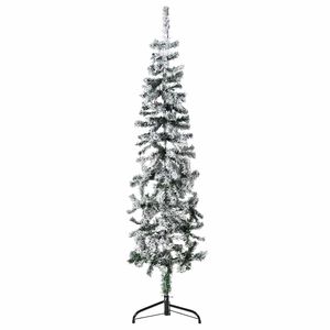 vidaXL Ozka umetna polovična novoletna jelka s snegom 150 cm